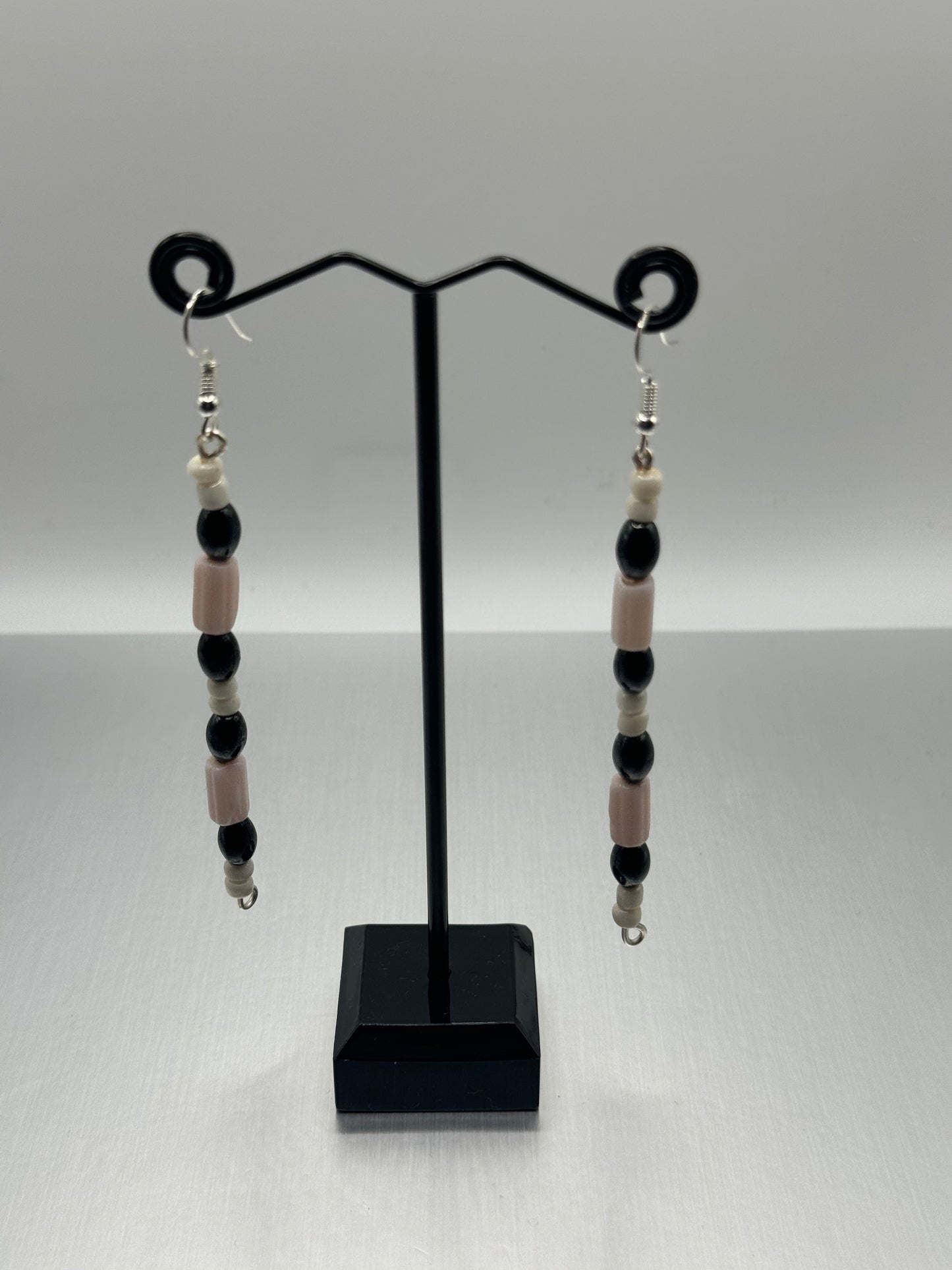 Light Pink and Black Beaded Earrings