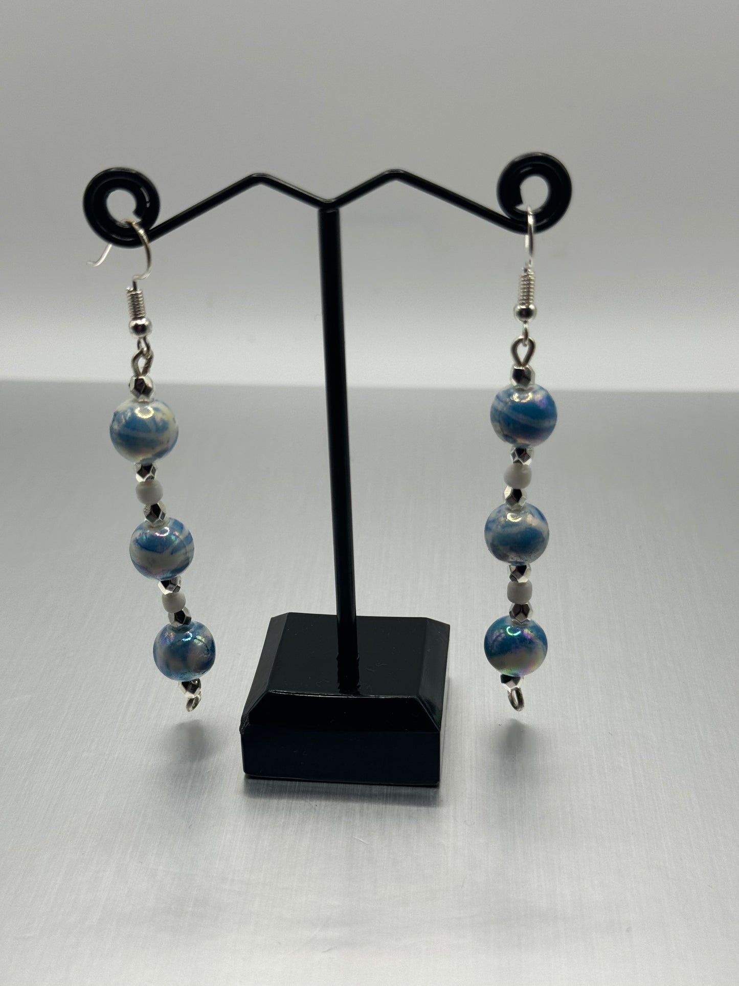 Round Blue Ball Bead Drop Earrings