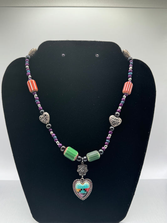 Beaded Heart Pendant Necklace