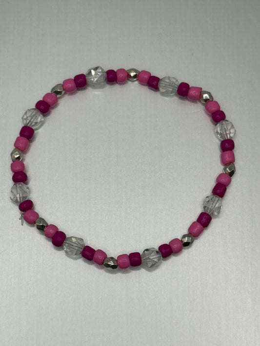 Pink Beaded Bracelet with Crystals