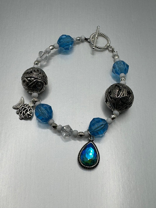 Blue,White and Silver Charm Bracelet